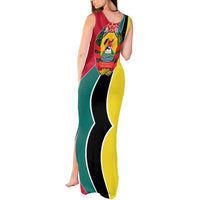 Mozambique Tank Maxi Dress with Red Yellow Green Wave Design and National Emblem - Wonder Print Shop
