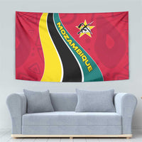 Mozambique Tapestry with Red Yellow Green Wave Design and National Emblem - Wonder Print Shop
