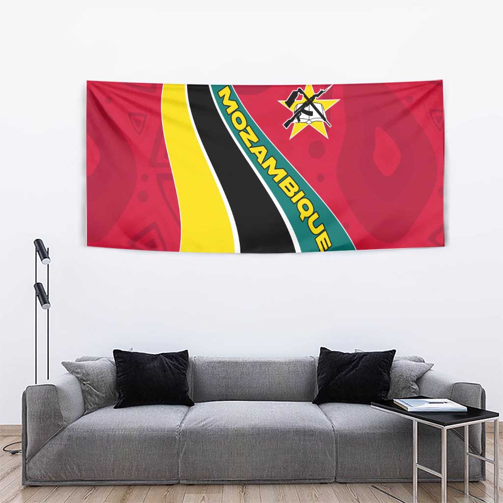 Mozambique Tapestry with Red Yellow Green Wave Design and National Emblem - Wonder Print Shop
