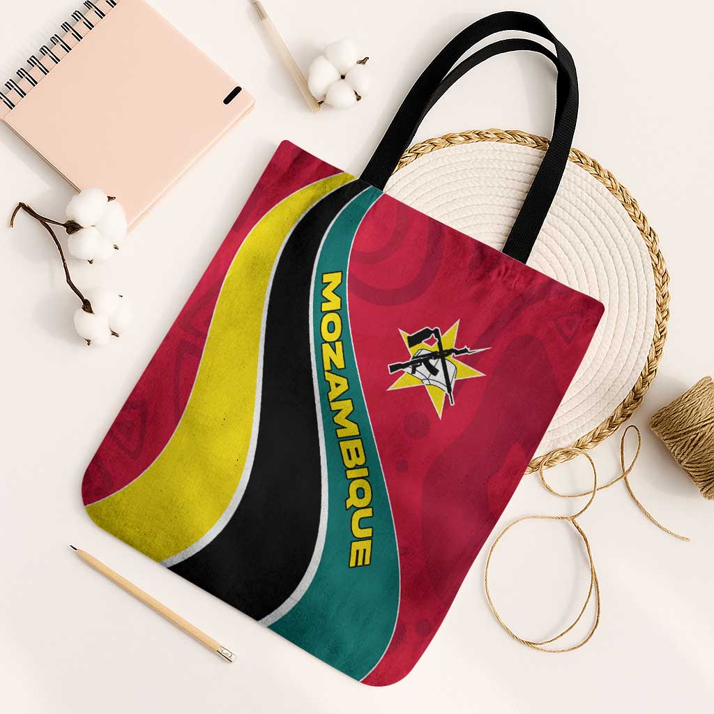 Mozambique Tote Bag with Red Yellow Green Wave Design and National Emblem - Wonder Print Shop
