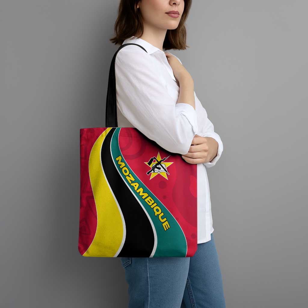 Mozambique Tote Bag with Red Yellow Green Wave Design and National Emblem - Wonder Print Shop