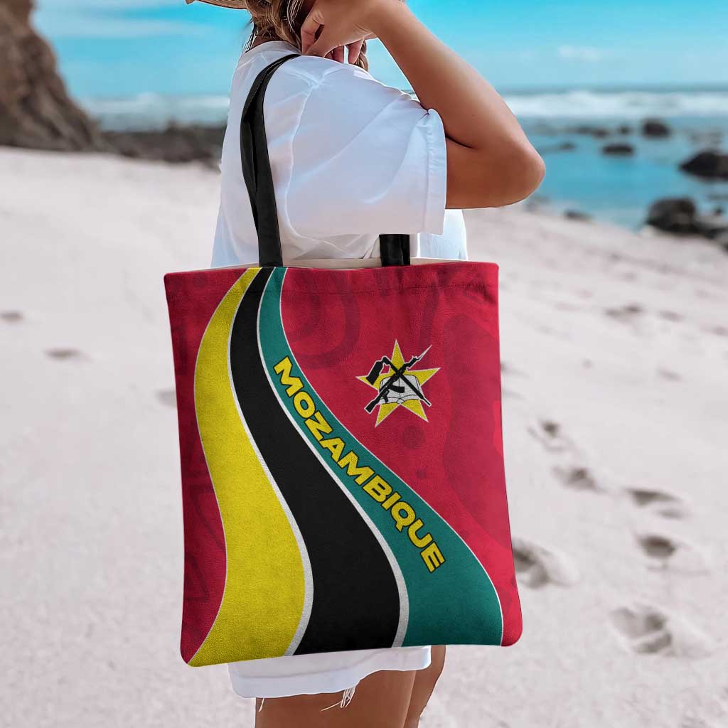 Mozambique Tote Bag with Red Yellow Green Wave Design and National Emblem - Wonder Print Shop