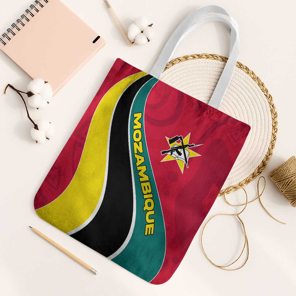 Mozambique Tote Bag with Red Yellow Green Wave Design and National Emblem - Wonder Print Shop