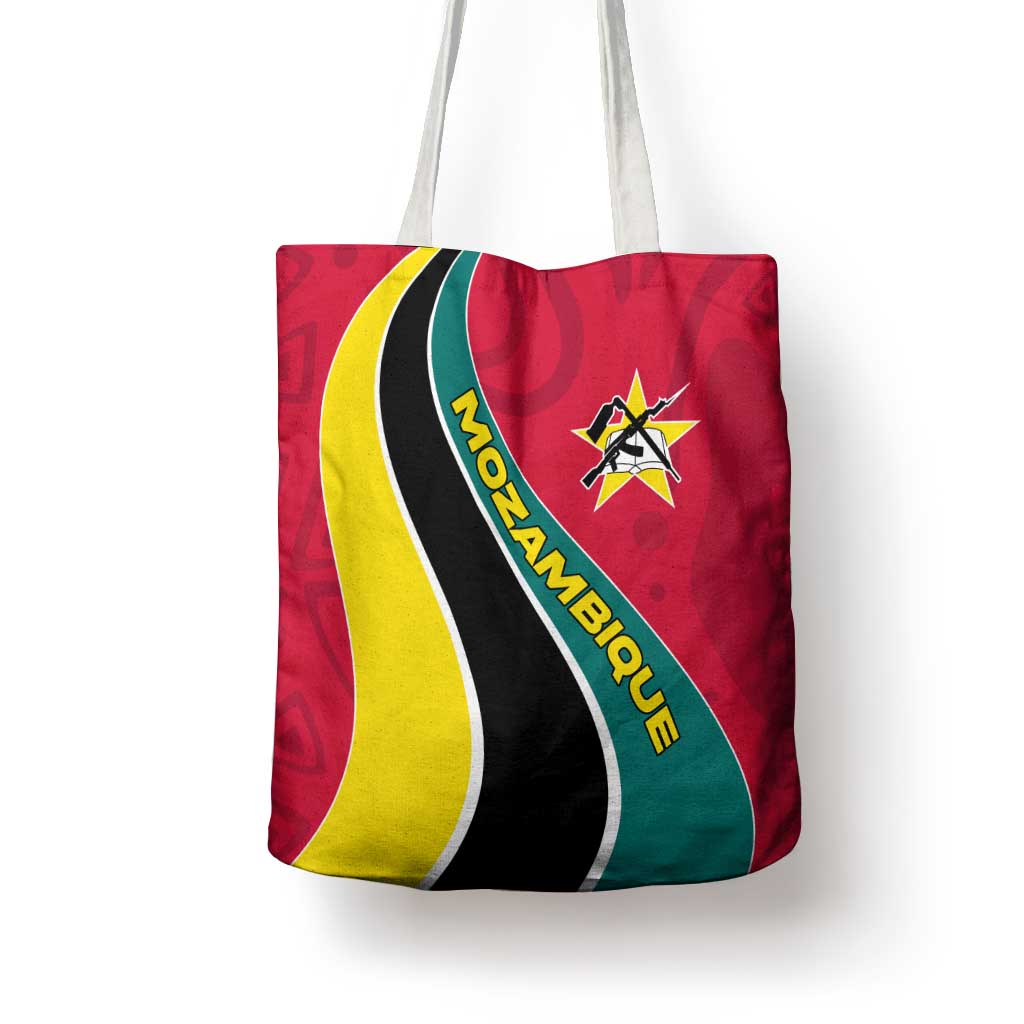 Mozambique Tote Bag with Red Yellow Green Wave Design and National Emblem - Wonder Print Shop