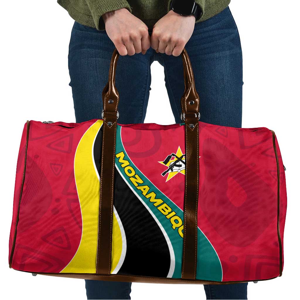 Mozambique Travel Bag with Red Yellow Green Wave Design and National Emblem - Wonder Print Shop