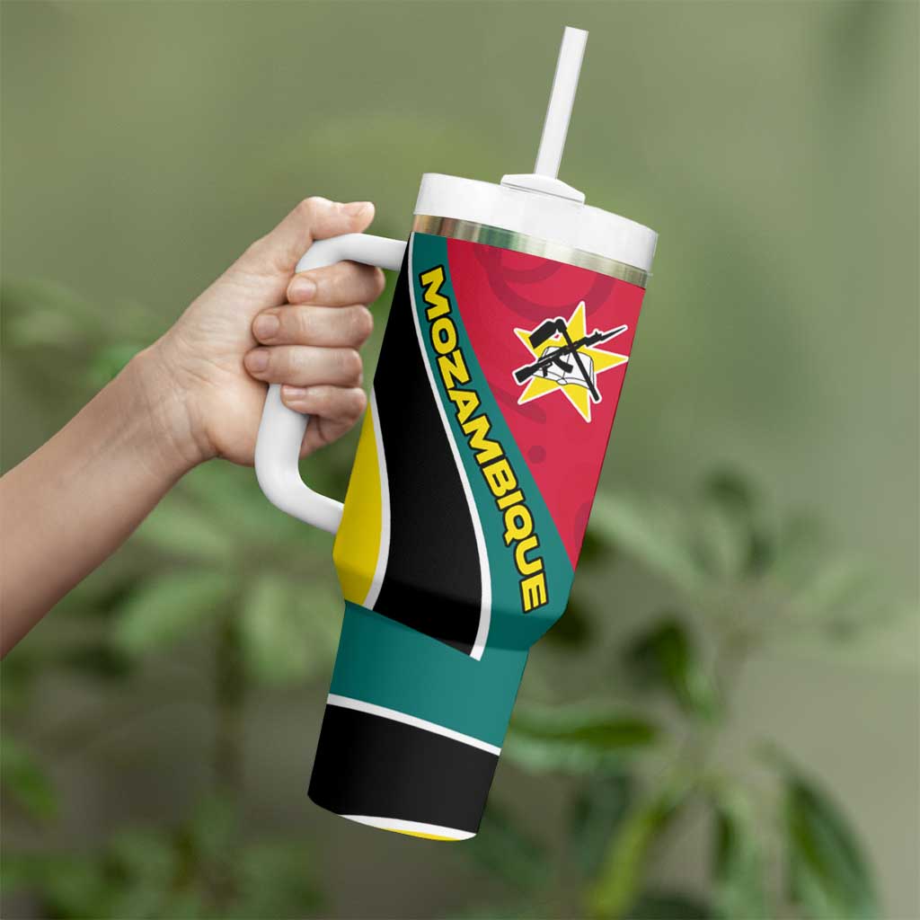 Mozambique Tumbler With Handle with Red Yellow Green Wave Design and National Emblem - Wonder Print Shop