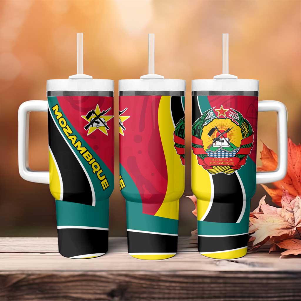 Mozambique Tumbler With Handle with Red Yellow Green Wave Design and National Emblem - Wonder Print Shop