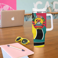 Mozambique Tumbler With Handle with Red Yellow Green Wave Design and National Emblem - Wonder Print Shop