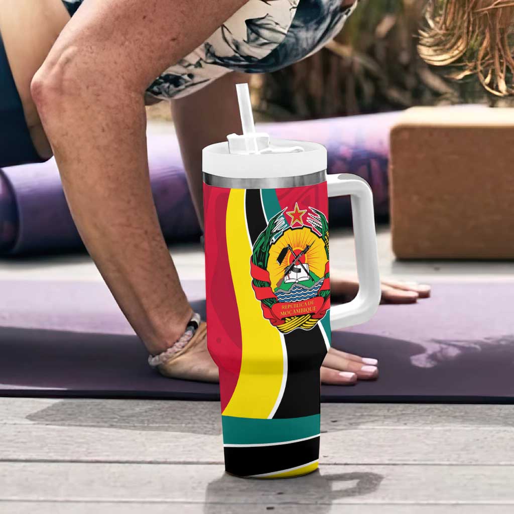 Mozambique Tumbler With Handle with Red Yellow Green Wave Design and National Emblem - Wonder Print Shop
