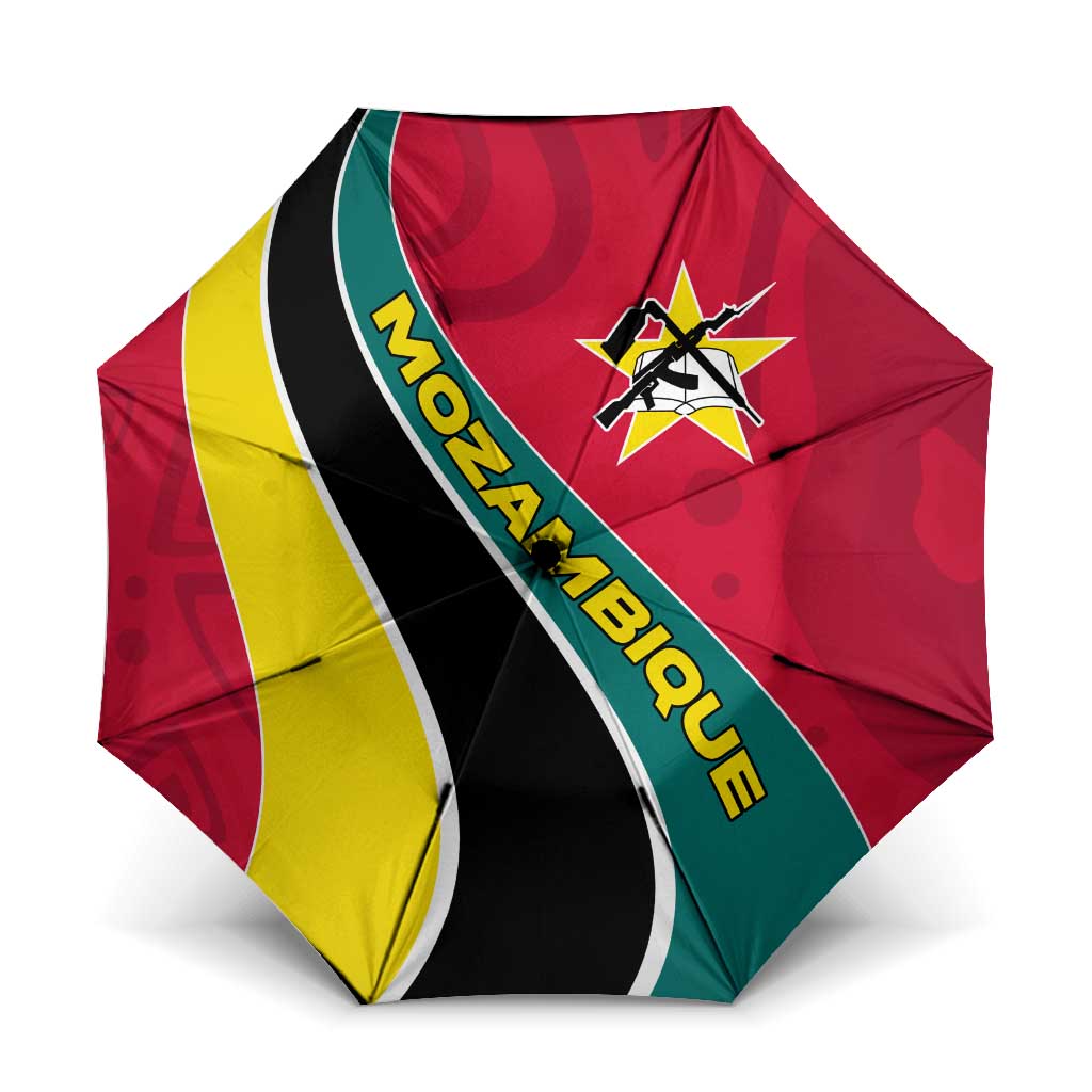 Mozambique Umbrella with Red Yellow Green Wave Design and National Emblem - Wonder Print Shop