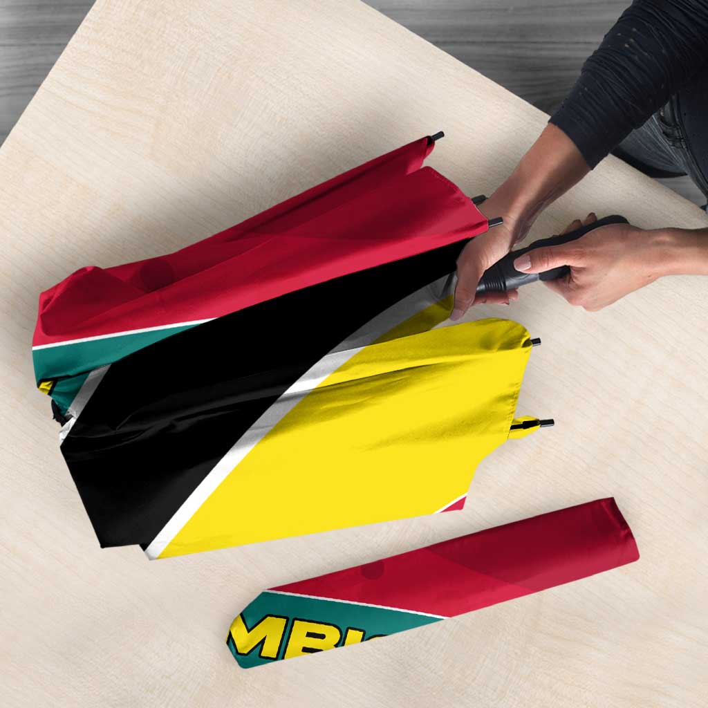 Mozambique Umbrella with Red Yellow Green Wave Design and National Emblem - Wonder Print Shop