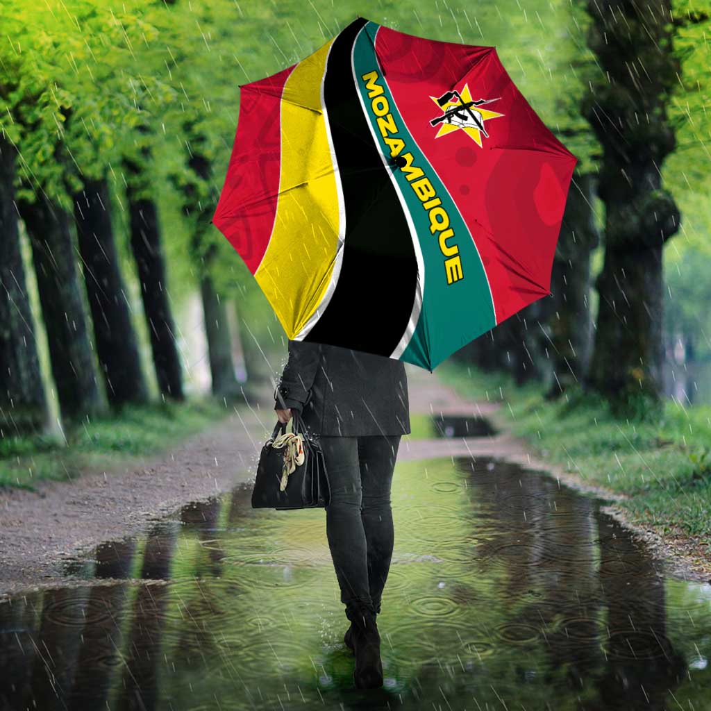 Mozambique Umbrella with Red Yellow Green Wave Design and National Emblem - Wonder Print Shop