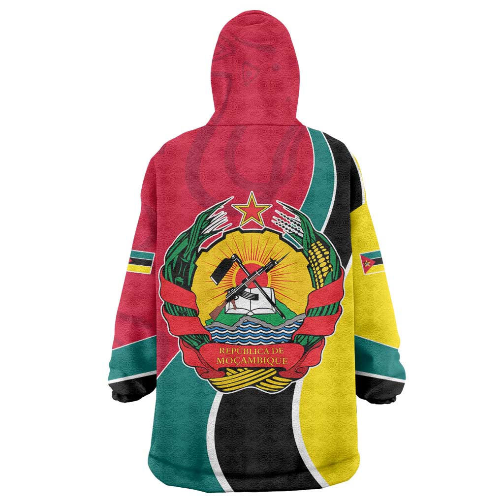 Mozambique Wearable Blanket Hoodie with Red Yellow Green Wave Design and National Emblem - Wonder Print Shop