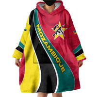Mozambique Wearable Blanket Hoodie with Red Yellow Green Wave Design and National Emblem - Wonder Print Shop