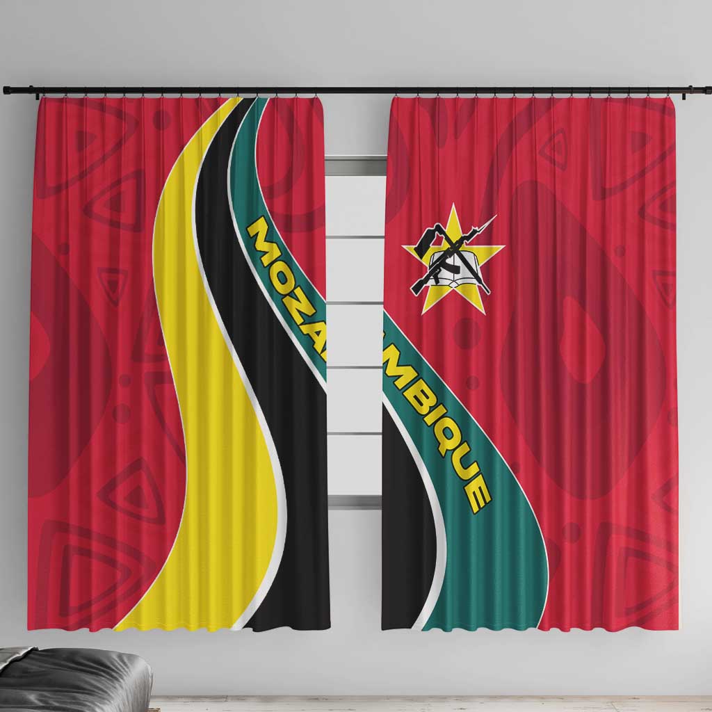 Mozambique Window Curtain with Red Yellow Green Wave Design and National Emblem - Wonder Print Shop