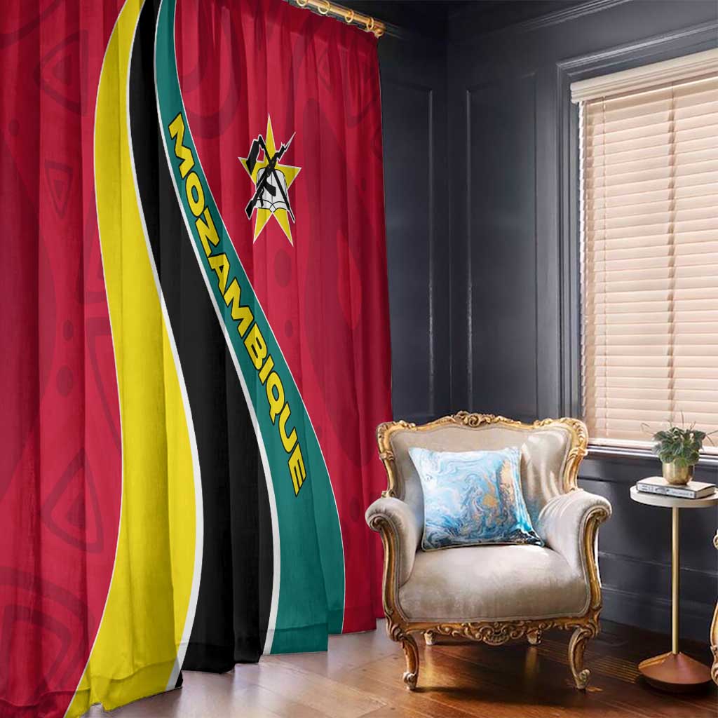 Mozambique Window Curtain with Red Yellow Green Wave Design and National Emblem - Wonder Print Shop