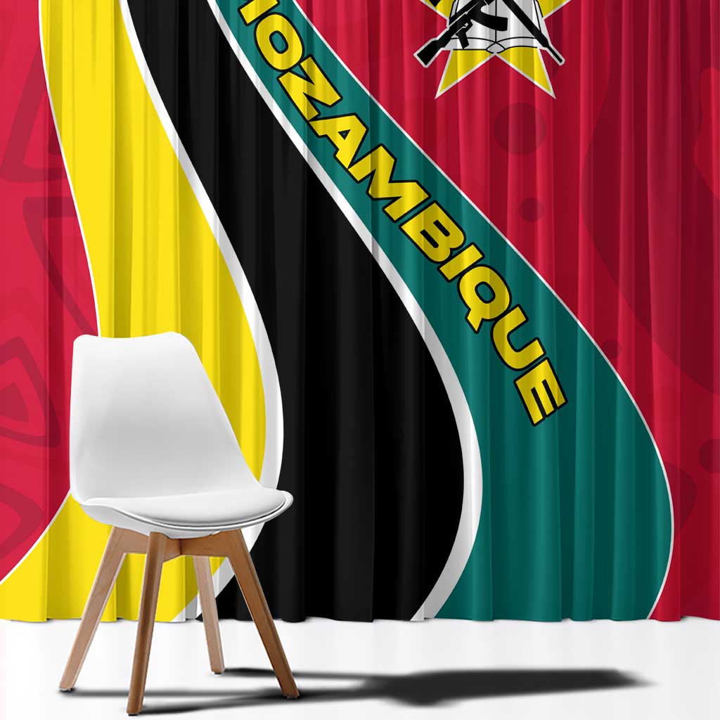 Mozambique Window Curtain with Red Yellow Green Wave Design and National Emblem - Wonder Print Shop
