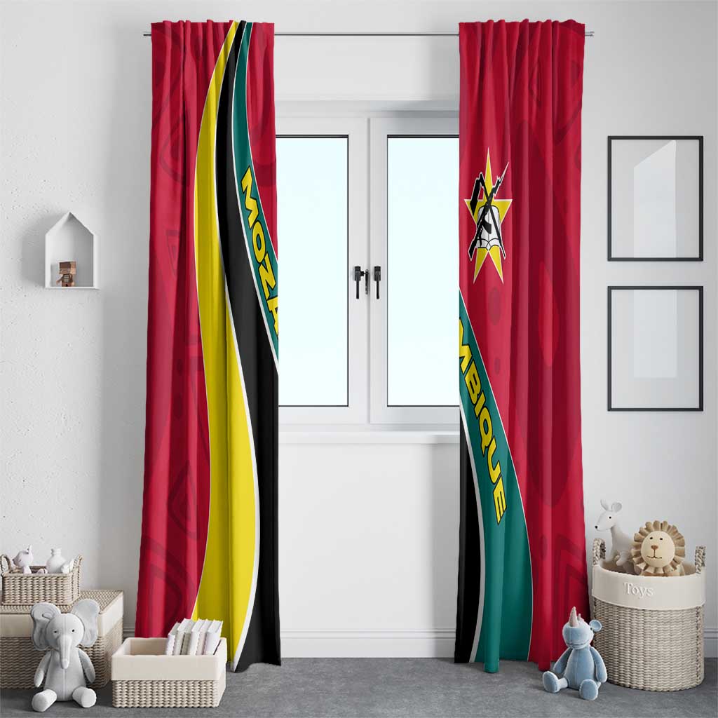 Mozambique Window Curtain with Red Yellow Green Wave Design and National Emblem - Wonder Print Shop