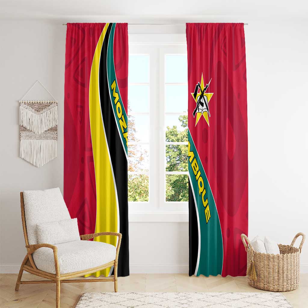 Mozambique Window Curtain with Red Yellow Green Wave Design and National Emblem - Wonder Print Shop