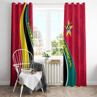 Mozambique Window Curtain with Red Yellow Green Wave Design and National Emblem - Wonder Print Shop