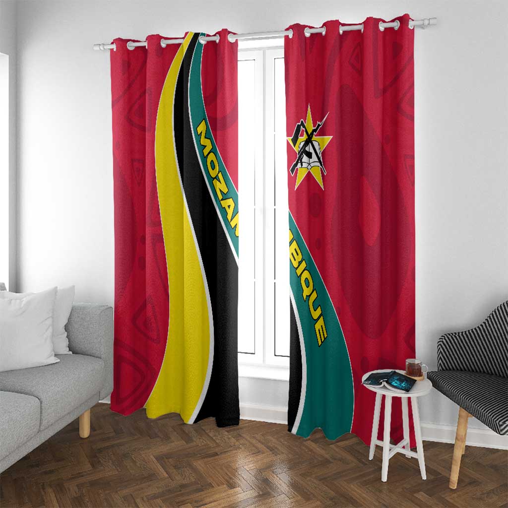 Mozambique Window Curtain with Red Yellow Green Wave Design and National Emblem - Wonder Print Shop