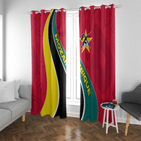Mozambique Window Curtain with Red Yellow Green Wave Design and National Emblem - Wonder Print Shop