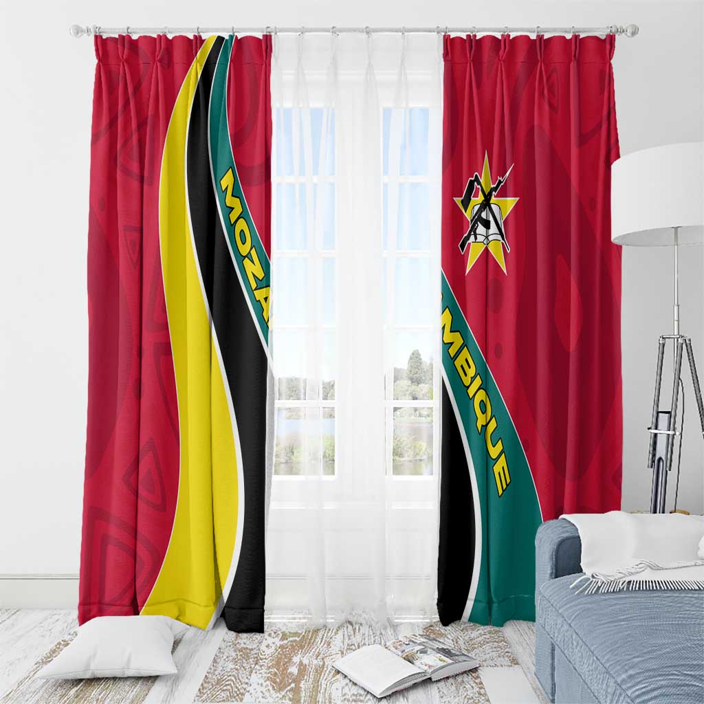 Mozambique Window Curtain with Red Yellow Green Wave Design and National Emblem - Wonder Print Shop