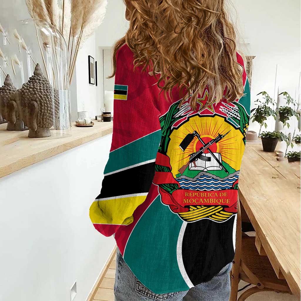 Mozambique Women Casual Shirt with Red Yellow Green Wave Design and National Emblem - Wonder Print Shop