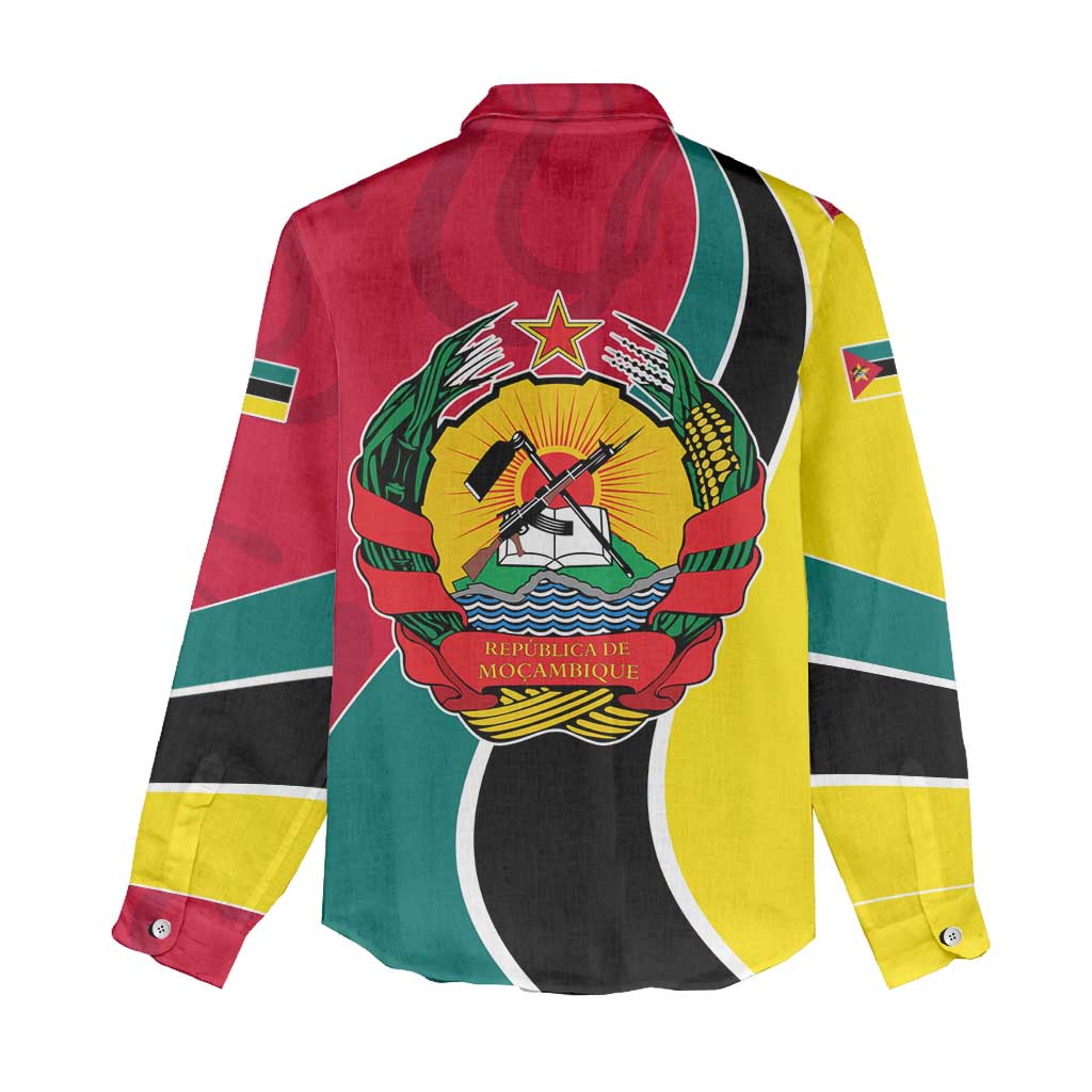 Mozambique Women Casual Shirt with Red Yellow Green Wave Design and National Emblem - Wonder Print Shop