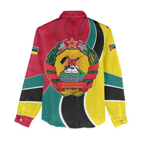 Mozambique Women Casual Shirt with Red Yellow Green Wave Design and National Emblem - Wonder Print Shop
