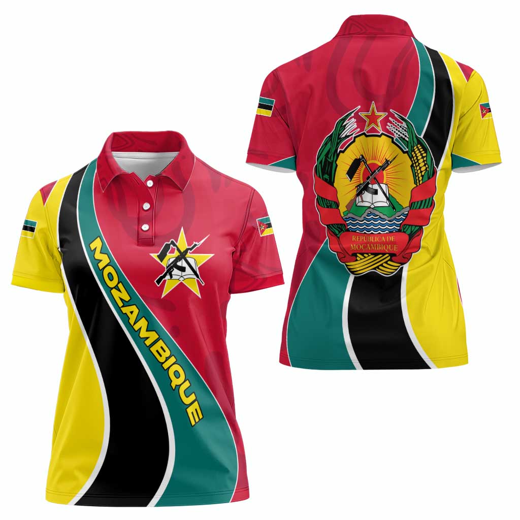Mozambique Women Polo Shirt with Red Yellow Green Wave Design and National Emblem - Wonder Print Shop