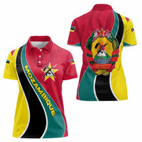 Mozambique Women Polo Shirt with Red Yellow Green Wave Design and National Emblem - Wonder Print Shop