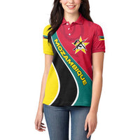 Mozambique Women Polo Shirt with Red Yellow Green Wave Design and National Emblem - Wonder Print Shop