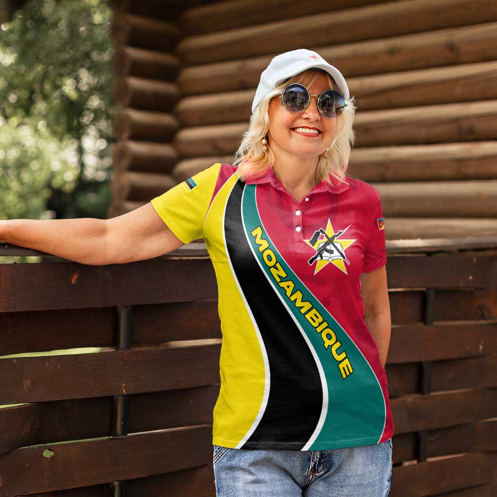 Mozambique Women Polo Shirt with Red Yellow Green Wave Design and National Emblem - Wonder Print Shop