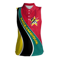 Mozambique Women Sleeveless Polo Shirt with Red Yellow Green Wave Design and National Emblem - Wonder Print Shop