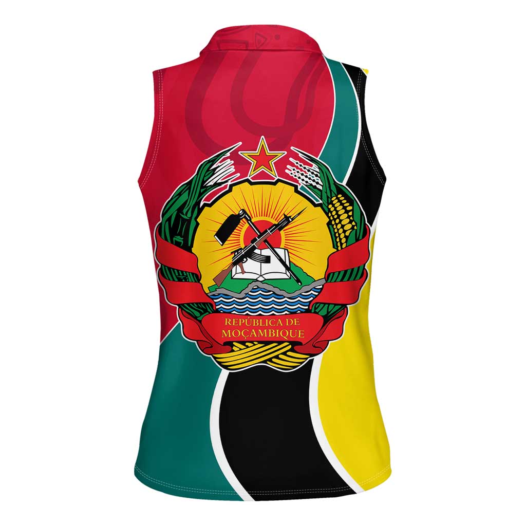 Mozambique Women Sleeveless Polo Shirt with Red Yellow Green Wave Design and National Emblem - Wonder Print Shop