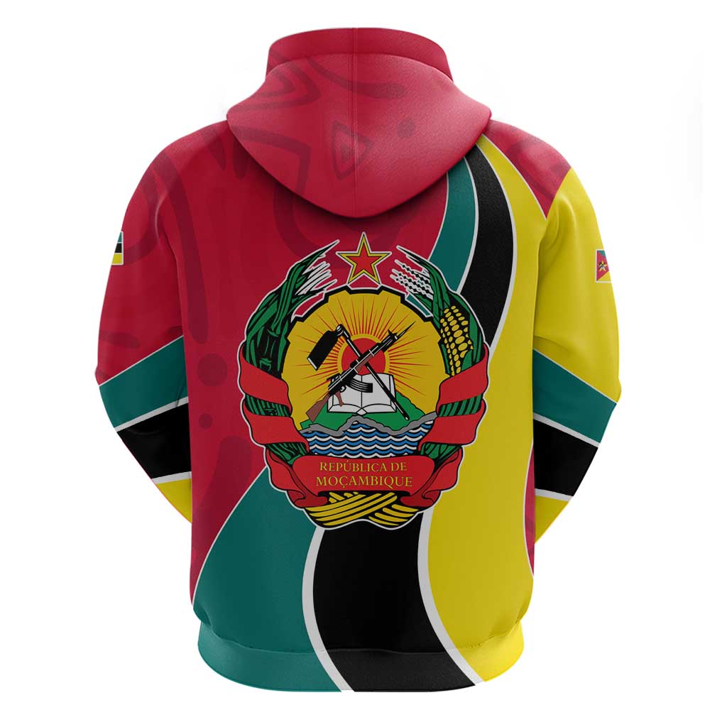 Mozambique Zip Hoodie with Red Yellow Green Wave Design and National Emblem - Wonder Print Shop