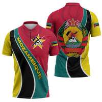 Mozambique Zipper Polo Shirt with Red Yellow Green Wave Design and National Emblem - Wonder Print Shop