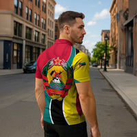 Mozambique Zipper Polo Shirt with Red Yellow Green Wave Design and National Emblem - Wonder Print Shop