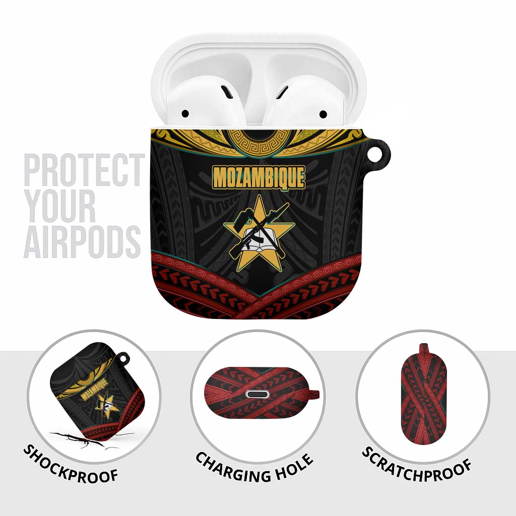 Mozambique AirPods Case with Black Red Tribal Design and National Map Pattern - Wonder Print Shop