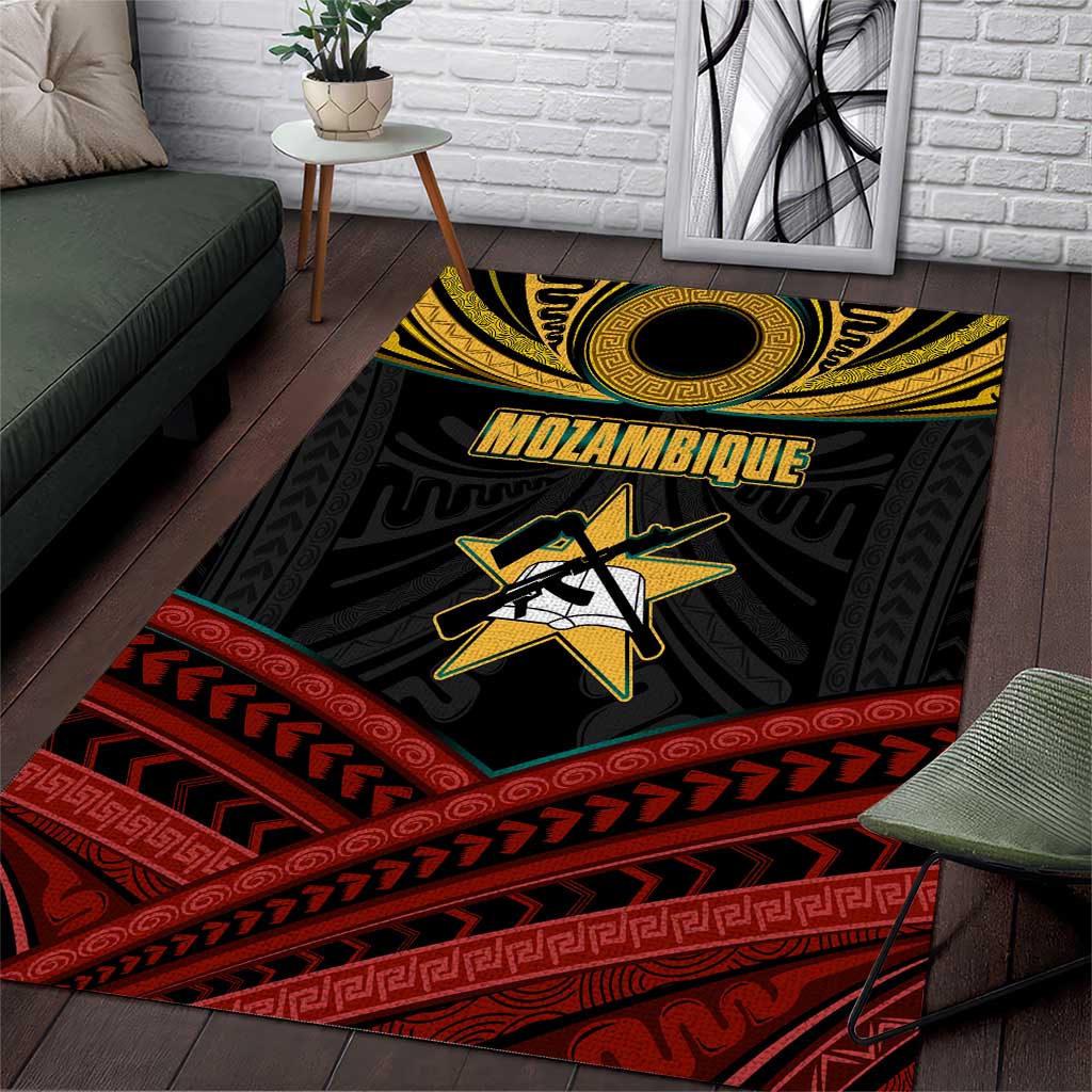 Mozambique Area Rug with Black Red Tribal Design and National Map Pattern - Wonder Print Shop