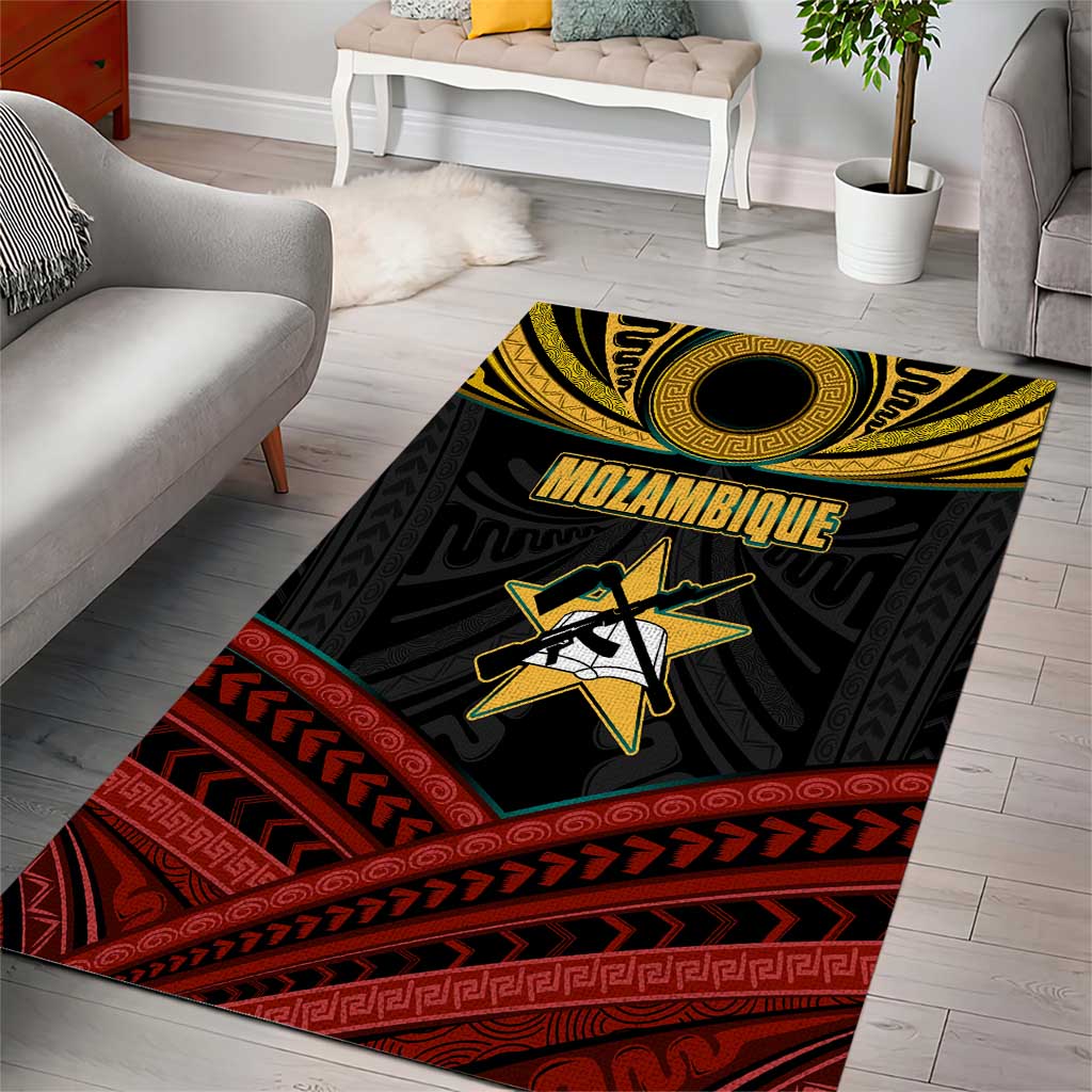 Mozambique Area Rug with Black Red Tribal Design and National Map Pattern - Wonder Print Shop