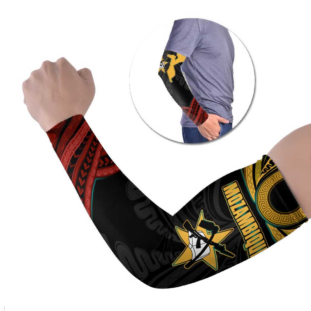 Mozambique Arm Sleeves with Black Red Tribal Design and National Map Pattern - Wonder Print Shop