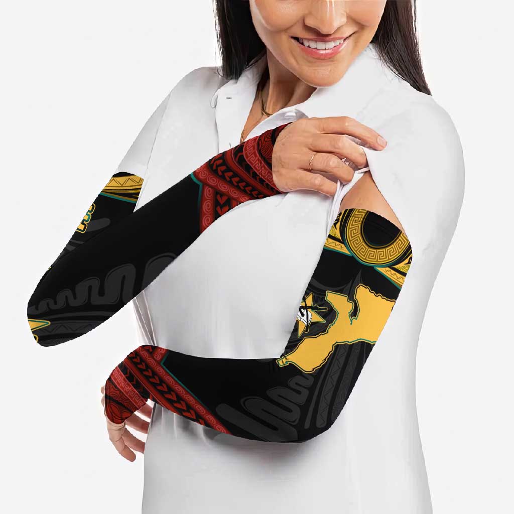 Mozambique Arm Sleeves with Black Red Tribal Design and National Map Pattern - Wonder Print Shop