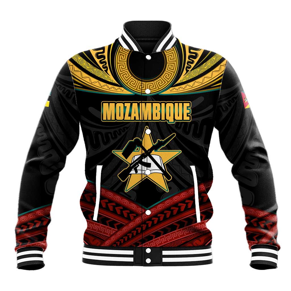 Mozambique Baseball Jacket with Black Red Tribal Design and National Map Pattern - Wonder Print Shop