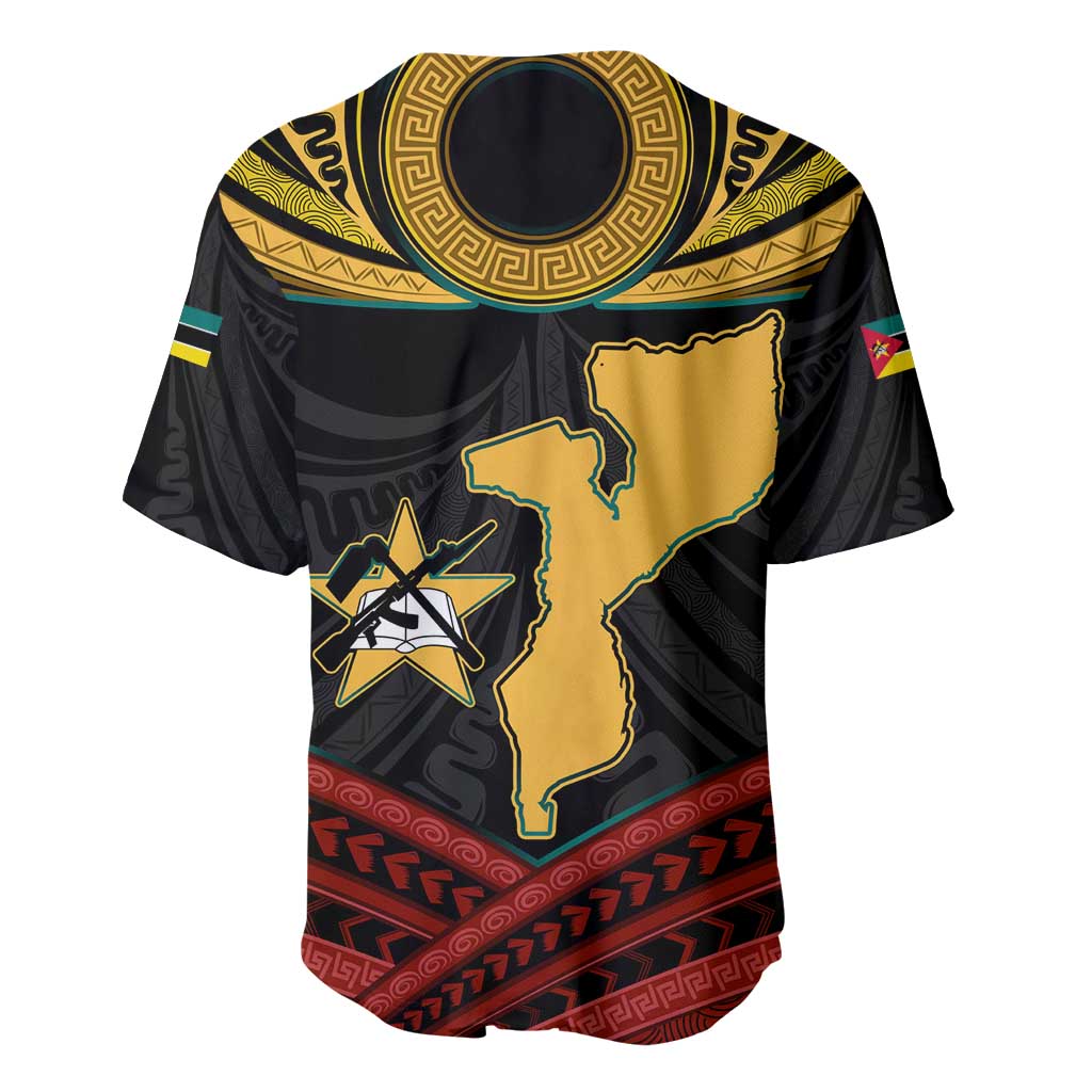 Mozambique Baseball Jersey with Black Red Tribal Design and National Map Pattern - Wonder Print Shop