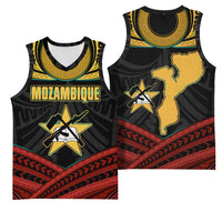 Mozambique Basketball Jersey with Black Red Tribal Design and National Map Pattern - Wonder Print Shop