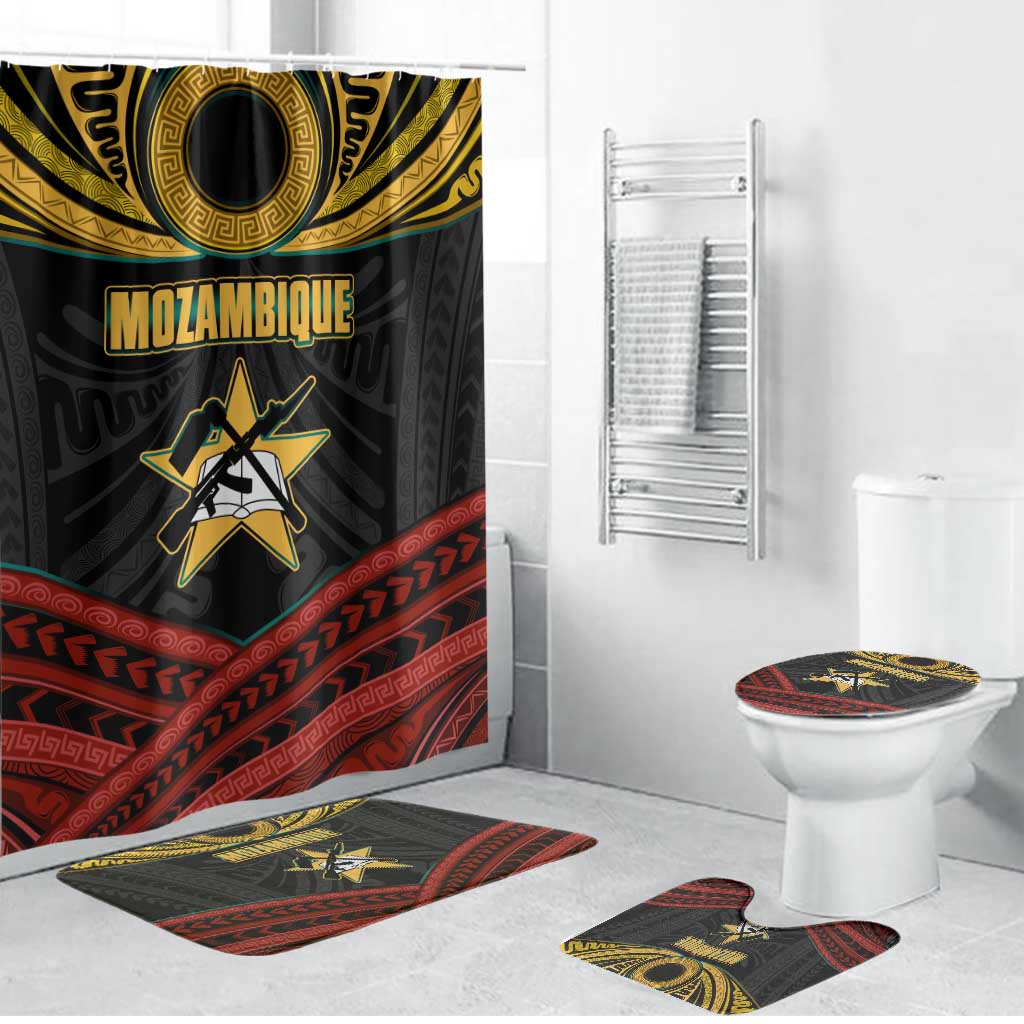 Mozambique Bathroom Set with Black Red Tribal Design and National Map Pattern - Wonder Print Shop