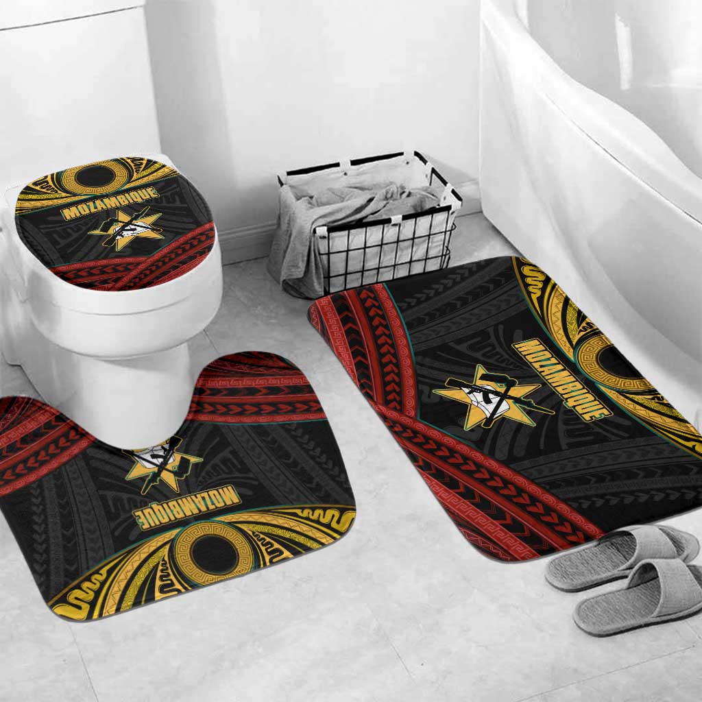 Mozambique Bathroom Set with Black Red Tribal Design and National Map Pattern - Wonder Print Shop