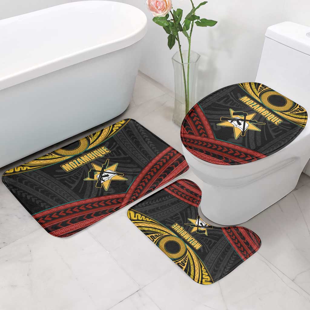 Mozambique Bathroom Set with Black Red Tribal Design and National Map Pattern - Wonder Print Shop